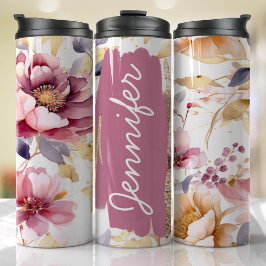 Garrafa Térmica Adicionar Nome Dif Floral Púrpura