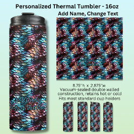 Garrafa Térmica Adicionar Nome ou Texto, Dragão Escala Aqua Azul