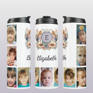 Garrafa Térmica Adicione um nome iniciais 9 fotos púrpura floral