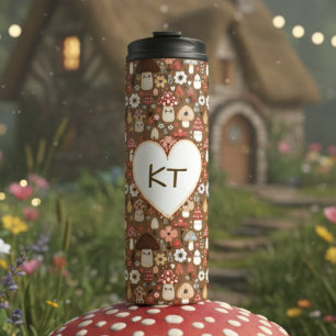 Garrafa Térmica Adoráveis Cogumelos Monogramados Estilo Cottage