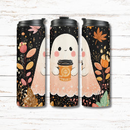 Garrafa Térmica Adorável Fantasma de Outono com Café de Abóbora – 
