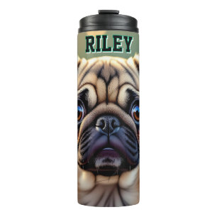 Garrafa Térmica Adorável Pug Close up   Personalizado Cachorro Fof