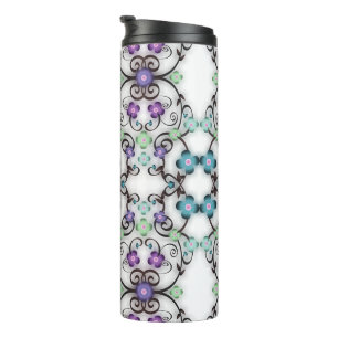 Garrafa Térmica Adorável Vista de Flores Violeta Azul em Renda