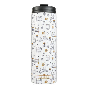 Garrafa Térmica Adoro Gatos Gatinhos Gatinhos e Padrões Florais