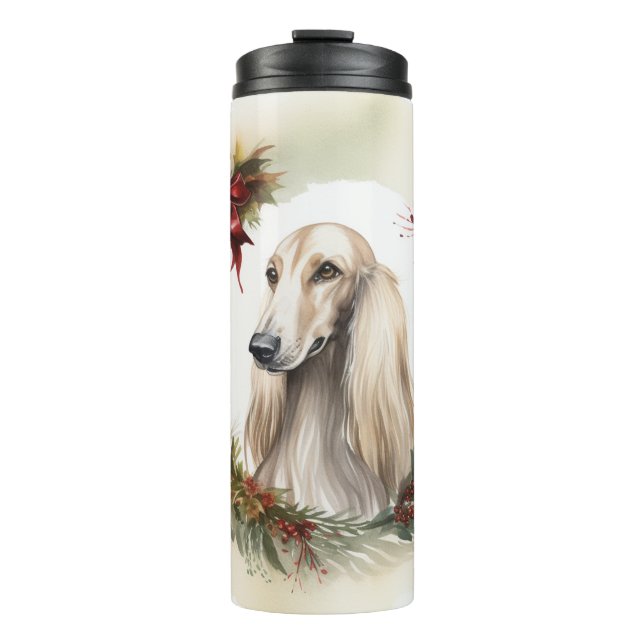 Garrafa Térmica Afghan Hound Christmas Wreath Festivo Pup (Frente)