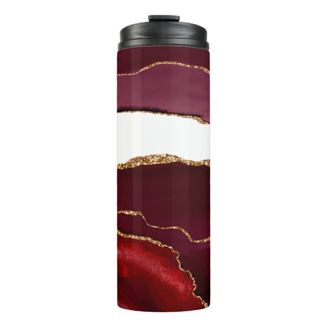 Garrafa Térmica Ágata Borgonha com Veias de Brilho Dourado (Frente)