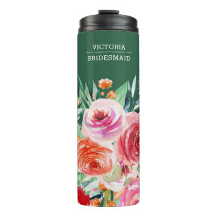Garrafa Térmica Água Verde Floral Aquarela Personalizado Nome das