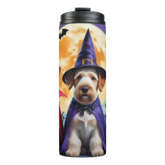 Garrafa Térmica Airedale Terrier Dogs Pumpkin Halloween Engraçado (Frente)