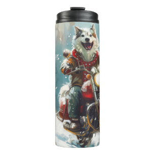 Garrafa Térmica Alaskan Malamute Dog Dirigindo Motocicleta Natal