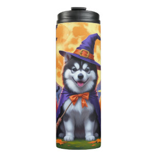 Garrafa Térmica Alaskan Malamute Dogs Pumpkin Halloween Engraçado