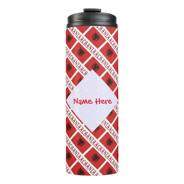 Garrafa Térmica Albânia Bandeira Albanesa Personalização Vermelha  (Frente)