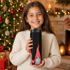 Garrafa Térmica Alegre Natal Gnomo Vermelho Copo Térmico Preto