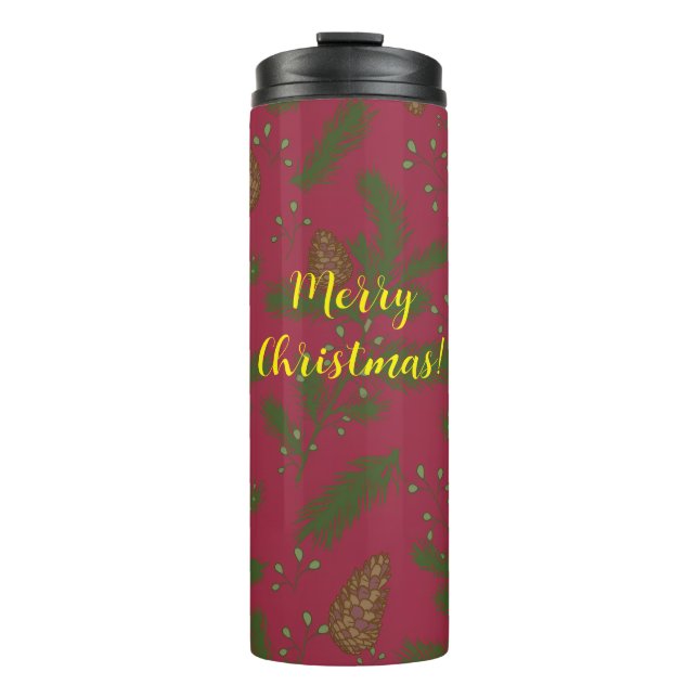 Garrafa Térmica Alegre Natal Pinhas e Ramalhetes Copo Térmico (Frente)