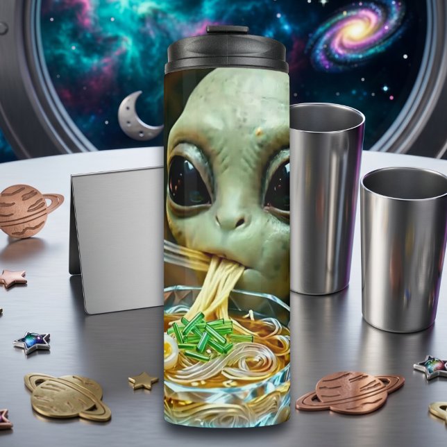 Garrafa Térmica Alienígena engraçado comendo macarrão Ramen (Criador carregado)