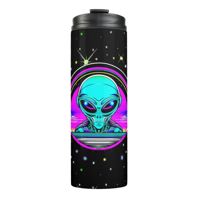 Garrafa Térmica Alienígena Extraterrestre Voando um OVNI (Frente)