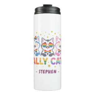 Garrafa Térmica Ally Cat - Orgulho LGBTQ de Gato Colorido
