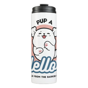 Garrafa Térmica Alô! - Design de Cartoon Feliz de Cachorro Branco