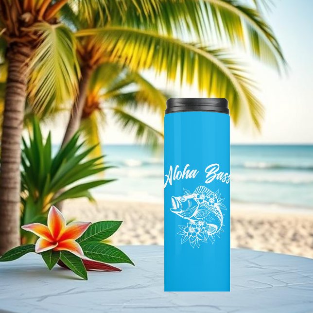Garrafa Térmica Aloha Bass-Hawaiian Light Blue (Aloha Bass Bass Fish Hawaiian Tropical Flowers Fisherman Trend Fish Thermal Tumbler Light Blue)