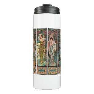 Garrafa Térmica Alphonse Mucha art, art nouveau, vintage, fêmeas