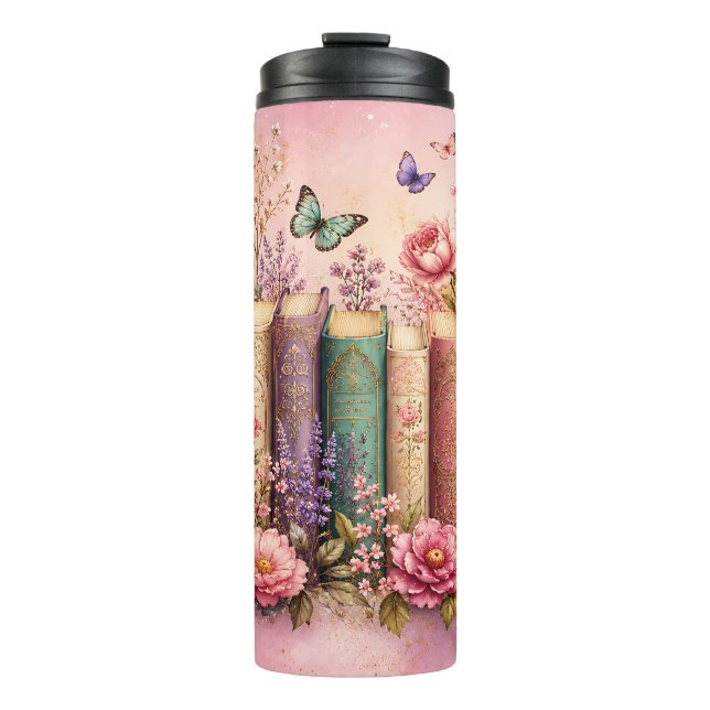 Garrafa Térmica Amante de Livros Florais (Frente)