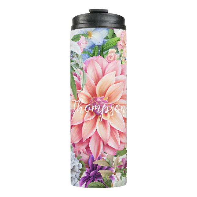 Garrafa Térmica Amante moderno da flor da caligrafia monogramada (Frente)