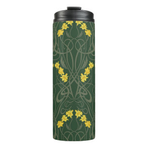 Garrafa Térmica Amarelo Art Nouveau Narcisos e Caules Verde