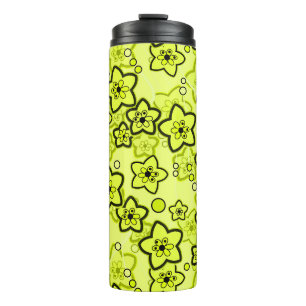 Garrafa Térmica Amarelo com padrão floral neon brilhante preto