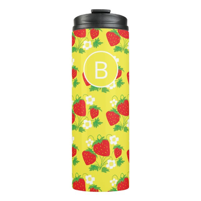 Garrafa Térmica Amarelo de Morango e Flor Monogramado Padrão (Frente)