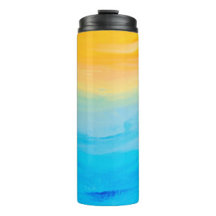 Garrafa Térmica Amarelo e azul pintados abstraia