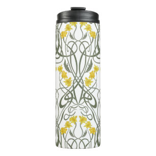 Garrafa Térmica Amarelos Narcisos e Caules Brancos Art Nouveau