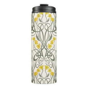 Garrafa Térmica Amarelos Narcisos e Caules Creme Art Nouveau
