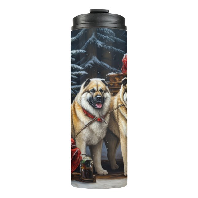 Garrafa Térmica American Akita Snowy Sleigh Passear Decência de Na (Frente)