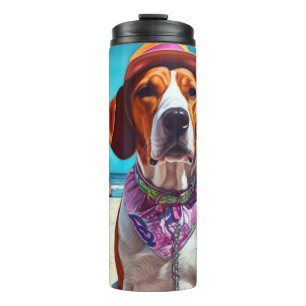 Garrafa Térmica American English Foxhound on Beach, presente de ve