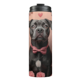 Garrafa Térmica American Staffordshire com Rosas -Dia dos Namorado