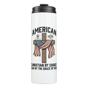 Garrafa Térmica Americano pela Fé Pai Cristão Cruz Patriótica Cam