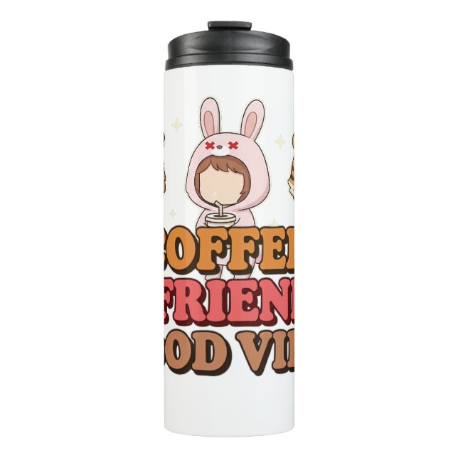 Garrafa Térmica Amigos Animais Fofos Amantes de Café (Frente)