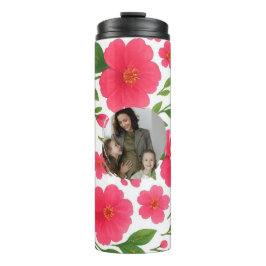 Garrafa Térmica Amo-Te Mãe Tumbler Vermelho Floral com Foto