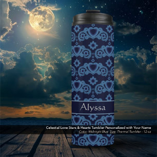 Garrafa Térmica Amor Celestial Estrelas Corações Azul Escuro