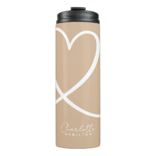 Garrafa Térmica Amor Moderno Coração Personalizado Bege Branco