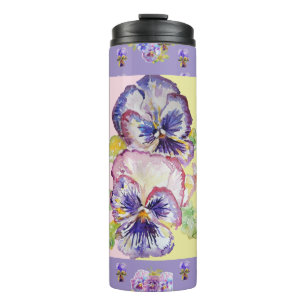 Garrafa Térmica Amor-perfeito roxo pintado à mão floral