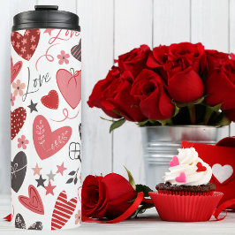 Garrafa Térmica Amor Rosa E Azul E Corações Arte Popular