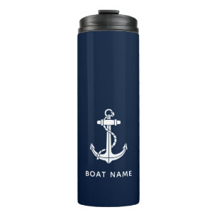 Garrafa Térmica Âncora de Barco Náutico e Nome Personalizado