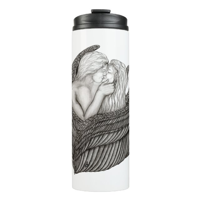 Garrafa Térmica Angels Kissing, Design preto e branco (Frente)