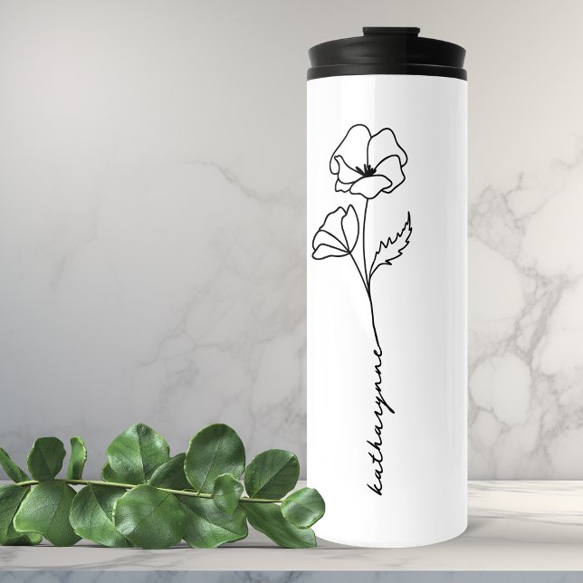 Garrafa Térmica Aniversário de Agosto Mês de Papoila Flor de Nasci (August Birthday Month Poppy Birth Flower Thermal Tumbler)