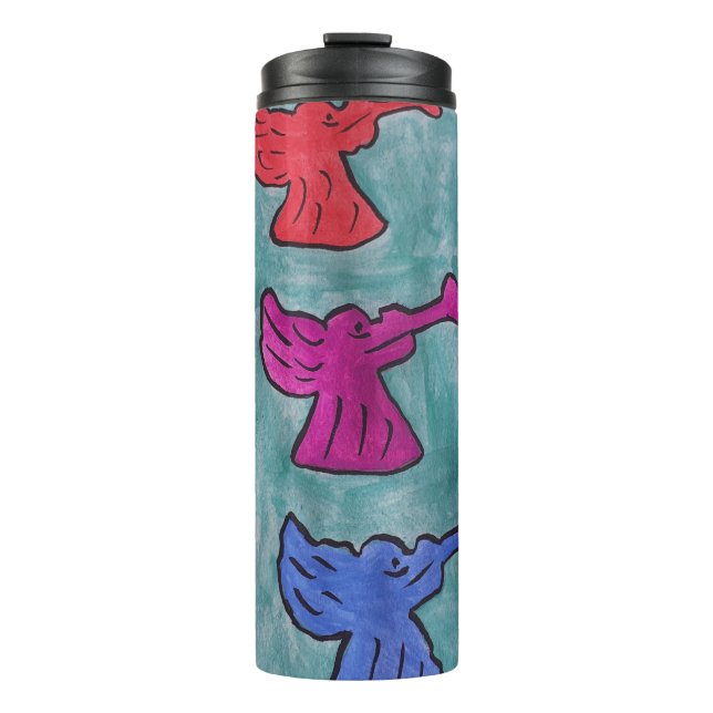 Garrafa Térmica Anjos de Natal com trompetes (Frente)