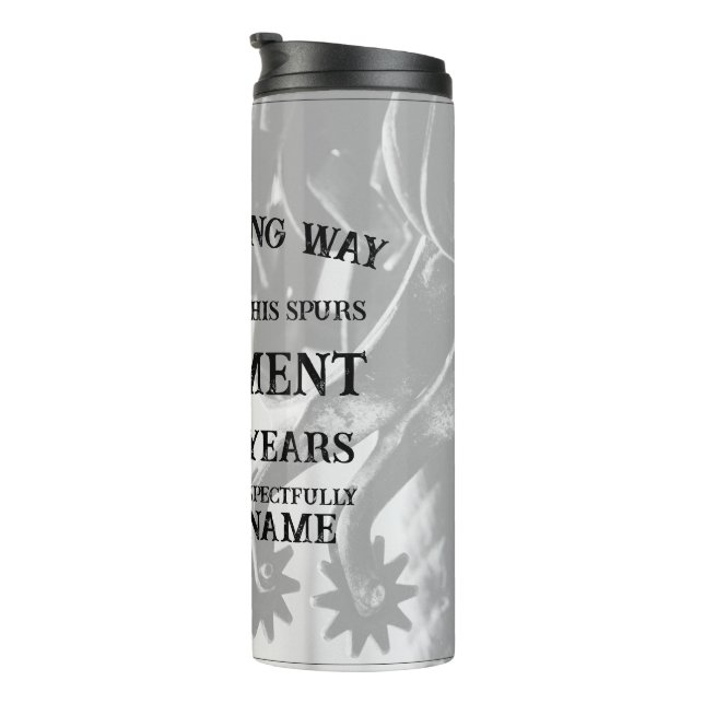 Garrafa Térmica Anúncio de aposentadoria com esporos antigos (Rotação à direita)