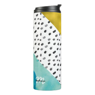 Garrafa Térmica Aqua e Mídia mista Dourada monogramada