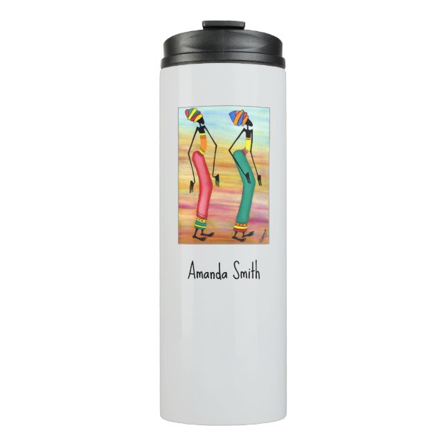 Garrafa Térmica Aquarela, Arte Africana, Caminhada Inspiracional (Frente)