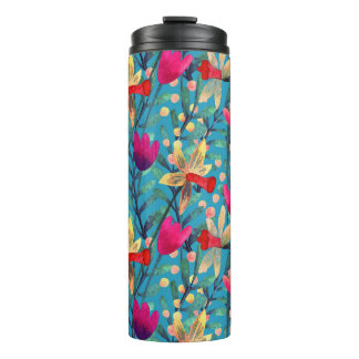 Garrafa Térmica Aquarela Brilhante: Design Floral Sem Costura.