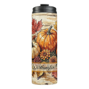 Garrafa Térmica Aquarela de Abóbora de Outono Rústico e Folhas de